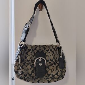 Coach Black and Cream Signature Shoulder Bag